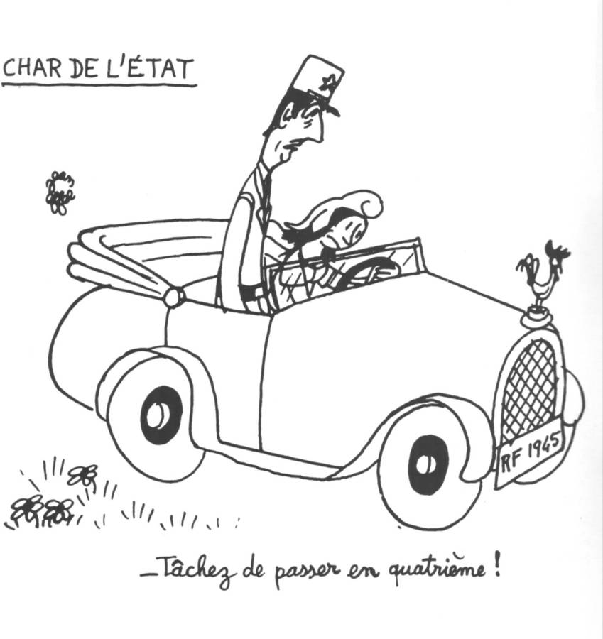 1945 29 juin France-Soir Dessin de Jean Effel Tachez de passer en quatrieme De Gaulle.jpg